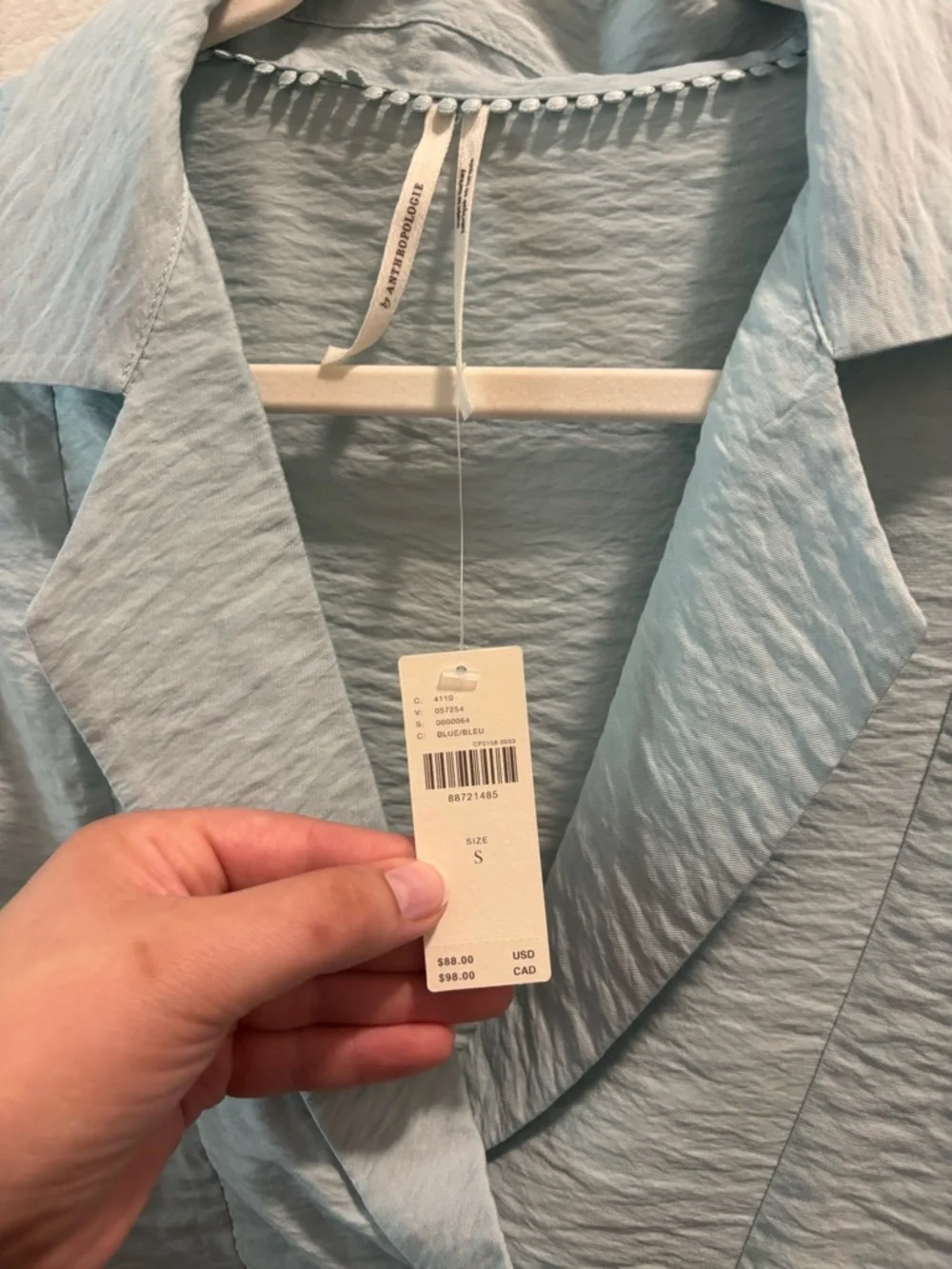 NWT Anthropologie The Dylon Short-Sleeve Wide-Placket Top in Blue, size S - Picture 3 of 7